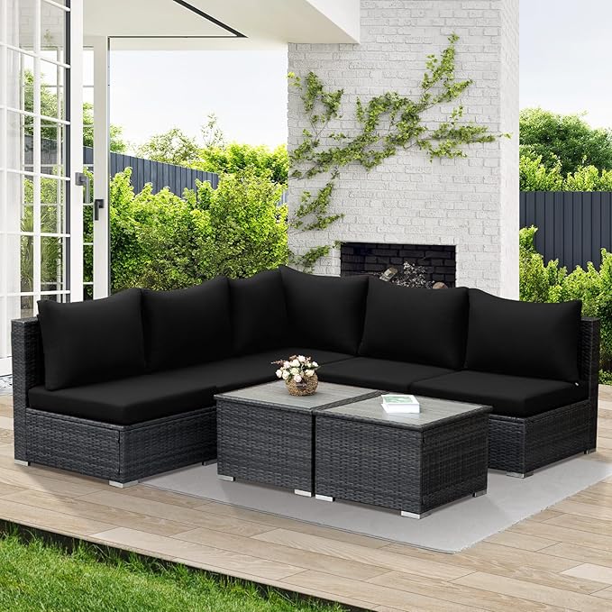 NICESOUL 7 Piece Modern Outdoor Patio Furniture Set, Extra Large Grey Wicker Patio Modular Conversations with Tables, All-Weather Deep Sofa Couches for Backyard Deck, 2 Color Cushion Black & Gray