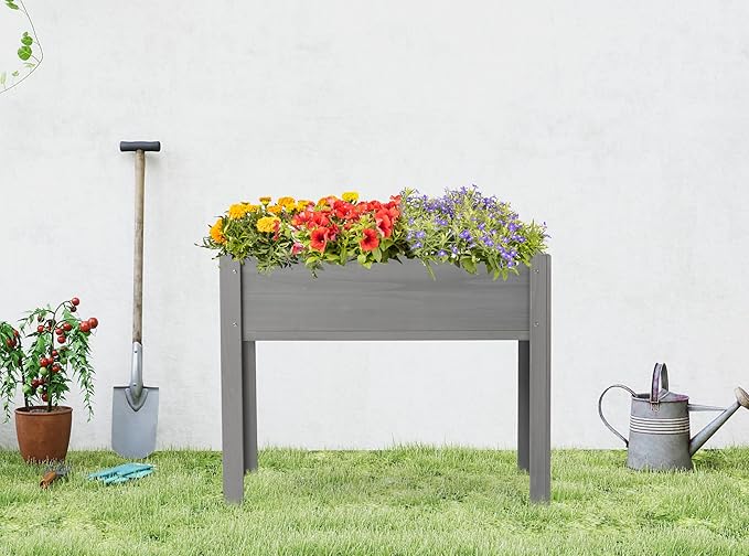 SoliWood Set of 2 Raised Garden Bed with Legs, 40x20x31'', Outdoor Wood Elevated Planter Box, Thick Legs, w/Liner