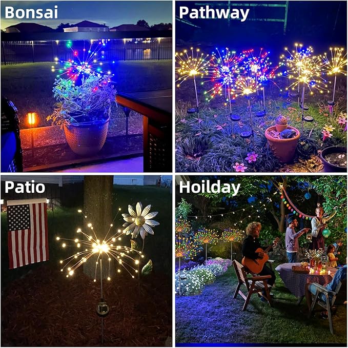 YOTOZU 2 PCS Solar Firework Light, Outdoor Solar Garden Decorative Lights 120 LED Powered 40 Copper Wires String DIY Landscape Light for Walkway Pathway Backyard Decor Parties Perfect Gifts(Purple)