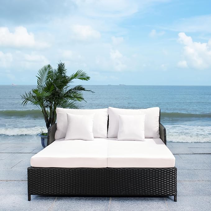 Safavieh PAT7500A Outdoor Collection Cadeo Black and White Cushion Daybed