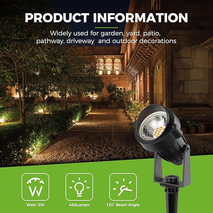 L LOHAS LED Landscape Spot Lights Outdoor, Dusk to Dawn Sensor 5W LED Spotlights for Yard, 120V 450LM Pathway Garden Outside Lights, 9.84-ft Cord, IP66 Waterproof 3000K Warm White, UL Listed 1 Pack