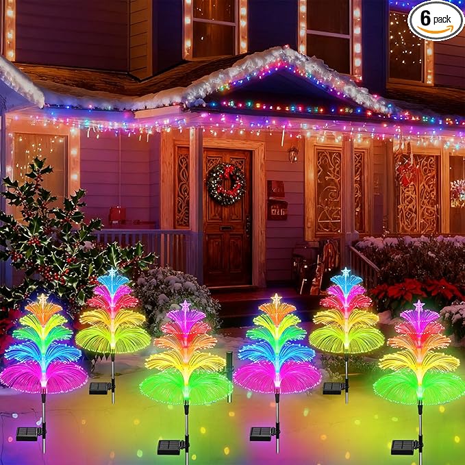 Solar Garden Lights Waterproof 3 Pack 7 Color Changing Outdoor Decorative Rainbow Jellyfish Lights for Outside Yard Pathway Garden Decor Patio Lawn Gifts for Mother's Women