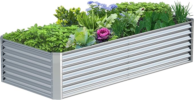 8x2x2FT Galvanized Raised Garden Bed,Galvanized Planter Boxes Outdoor, Large Metal Raised Garden Beds for Vegetables-Silver