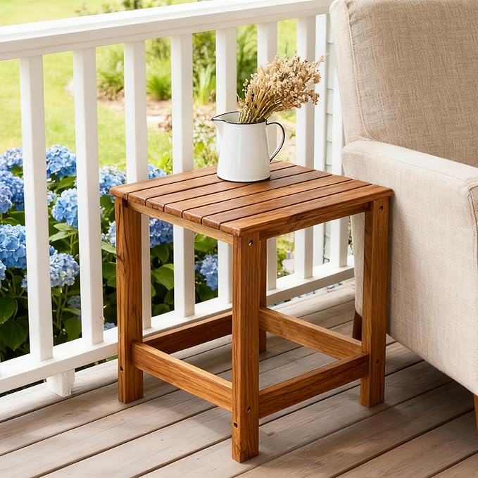 Utoplike Teak Outdoor Side Table for Patio, Pool Coffee Accent Table, Wood End Tables for Garden, Backyard, Bed, Living Room, Couch