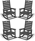 SERWALL Outdoor Rocking Chair Set of 4, Oversized HDPE Patio Rocking Chair with Footrest for Adults, All Weather Porch Rocker for Deck Patio Balcony, Gray