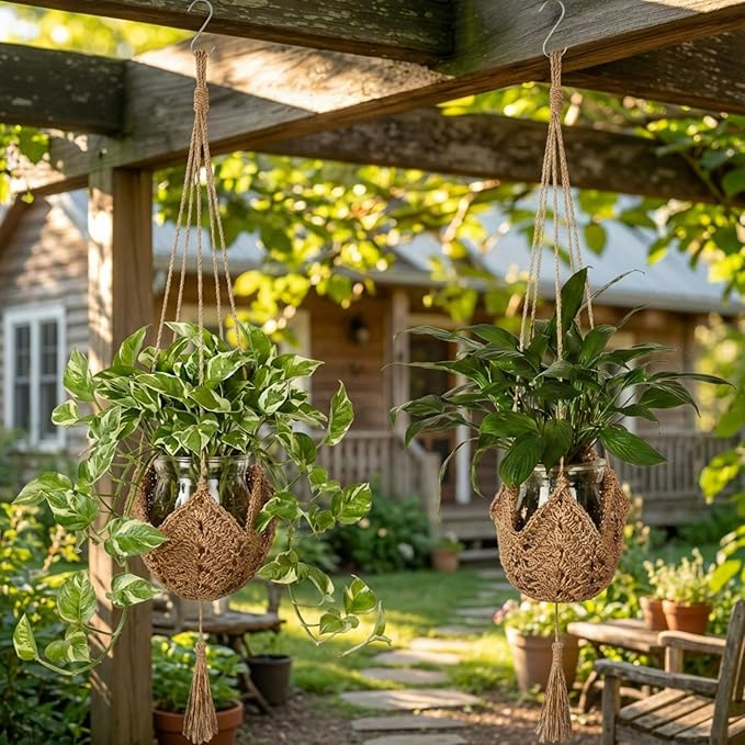 Shappy 1 Pack Jute Crochet Long Plant Hanger for 3 Inch to 12 Inch Pots, Macrame Plant Holder Rope with S Shaped Hooks for Halloween Home Decor (Brown)