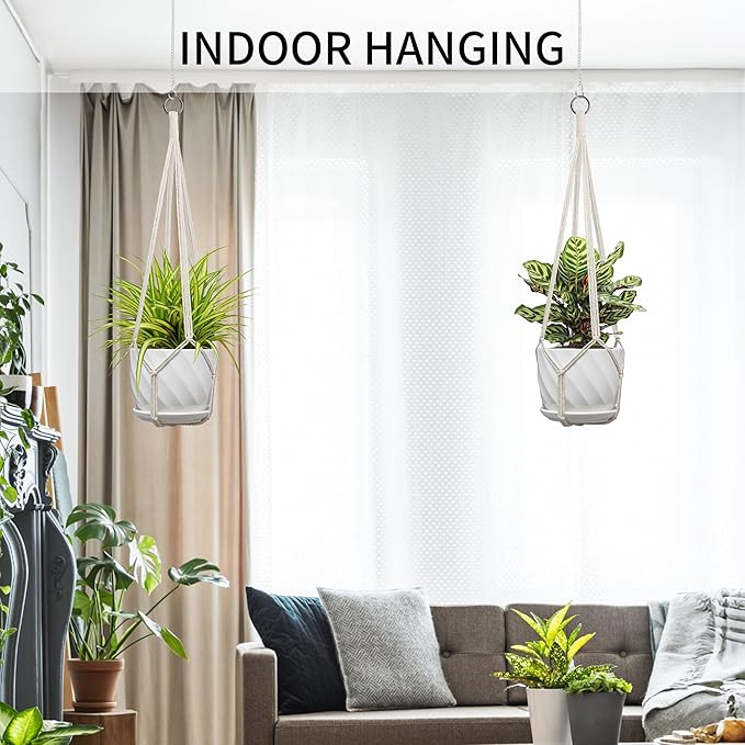 Macrame Plant Hanger, Fits 4-13 Inch Pots, Boho Hanging Plant Holder for Indoor Outdoor, 35 Inch, Set of 2, White (No Flowerpot)