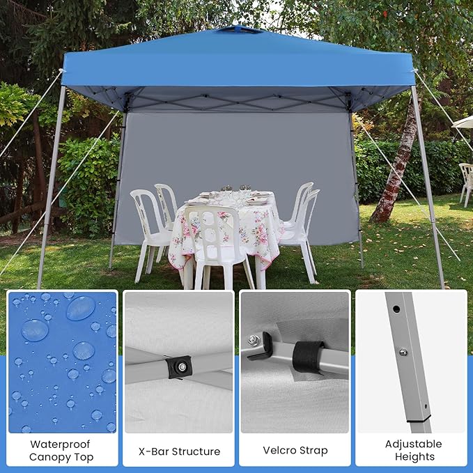 10X10 Pop Up Canopy, Slant Legs Instant Outdoor Canopy Tent with 1 Sidewall, Portable Patio Garden Deck Gazebo Shelter - 10x10 Base 8x8 Top