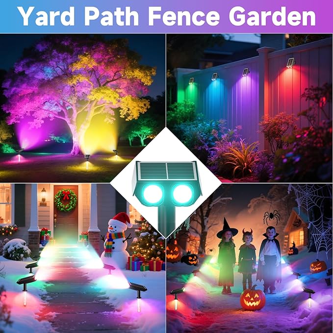 RGB Solar Spot Lights Outdoor with PC Light Guide Column, 8 Lighting Modes Christmas Landscape Lighting, IP65 Waterproof Solar Color Changing Lights Outdoor for Garden Yard Tree Pathway, 6Pack
