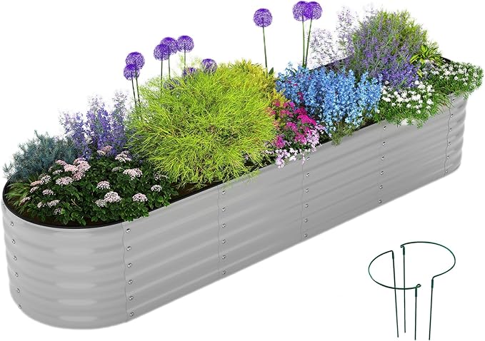 Galvanized Metal Planter Round Raised Garden Bed Kit for Gardening Outdoor Galvanized Planter Outdoor 1PC Gray 8X2X1FT