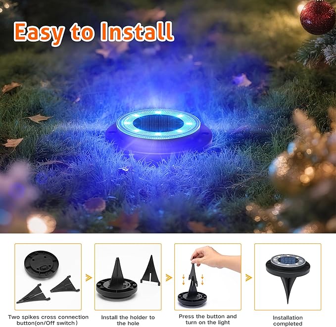Flacchi Solar Ground Lights - Solar Powered Lights Outdoor Solar Disk Light Waterproof Landscape Light for Patio Yard Pathway Walkway Driveway Christmas (Multi-Colored, 12 Pack)