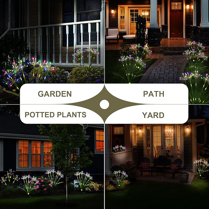 Garden Decor Outdoor Lights, Solar Garden Lights for Christmas Outside 6-Pack Fairy Firework Decorative, Solar Powered Decor for Yard Pathway Flowerbed Planter Balcony Patio, Multicolor