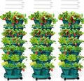 Strawberry Vertical Planters Tower Garden 3 Pack, 7 Tiered Stacking Herb Vegetable Planter with Support Pole Indoor and Outdoor - Hunter Green