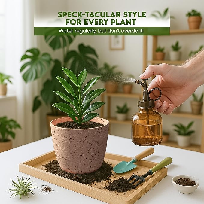 Utopia Home - Spotty Plant Pots Indoor with Drainage - 7/6.6/6/5.3/4.8 Inches Flower Pots - 5 Pack Plastic Planters - Ideal for Stocking Stuffers - (Speckled Peach Pink, Pack of 5)