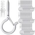 PlusRoc 30 Pack Ceiling Hooks for Hanging Plants Outdoor String Lights Heavy Duty, 2.2 Inch Eye Hook Screw in Cup Hooks Q-Hanger for Patio Lights, Wall Wood Fence Deck Mount(White)