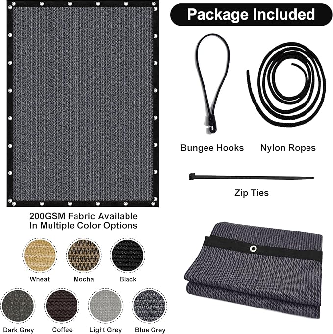 Artpuch 90% Sun Shade Cloth, 5 x 8 FT Pergola Shade Cover Canopy with Grommets, Sun Screen Fabric Tarp for Patio, Outdoor, Garden, Backyard, Dark Grey
