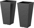 Outsunny 23 Inch Tall Planters for Outdoor Plants, Set of 2 Plastic Flower Pots, Weather and UV Resistant Stackable Tapered Large Planters for Front Door Patio Garden Use, Black