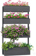 Outsunny Vertical 4 Tier Raised Garden Bed, Wooden Planter Box, Self-Draining with Bed Liner for Indoor Outdoor Flowers, Vegetables and Herbs, Gray
