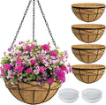 4 Pack 16 Inch Hanging Planters for Outdoor Plants Metal Wire Flower Baskets with Coco Liner & Plastic Saucer Large Deep Hanging Plant Pots for Porch Balcony Garden Décor