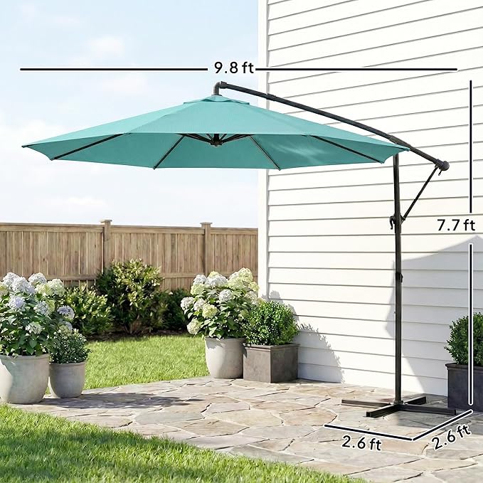 Outsunny 10 ft Offset Patio Umbrella with Cover, Round Hanging Cantilever Umbrella with 6-Position 360° Rotation, Crank Handle, Tilt, Cross Base, Heavy Duty Outdoor Umbrella for Garden