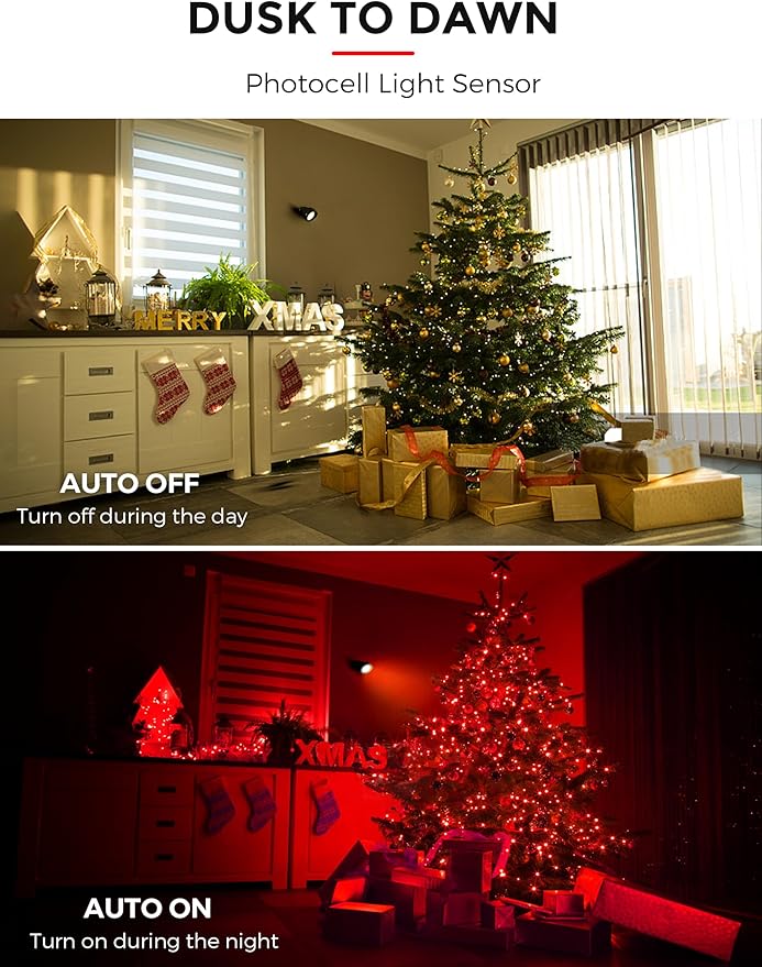 L LOHAS LED Red Spotlight Outdoor, Tree Spot Lights for Yard, Auto On/Off 5W 120V Landscape Lighting for House, Holiday, Christmas Decoration, 450LM IP66 Waterproof, UL Listed, 2 Pack
