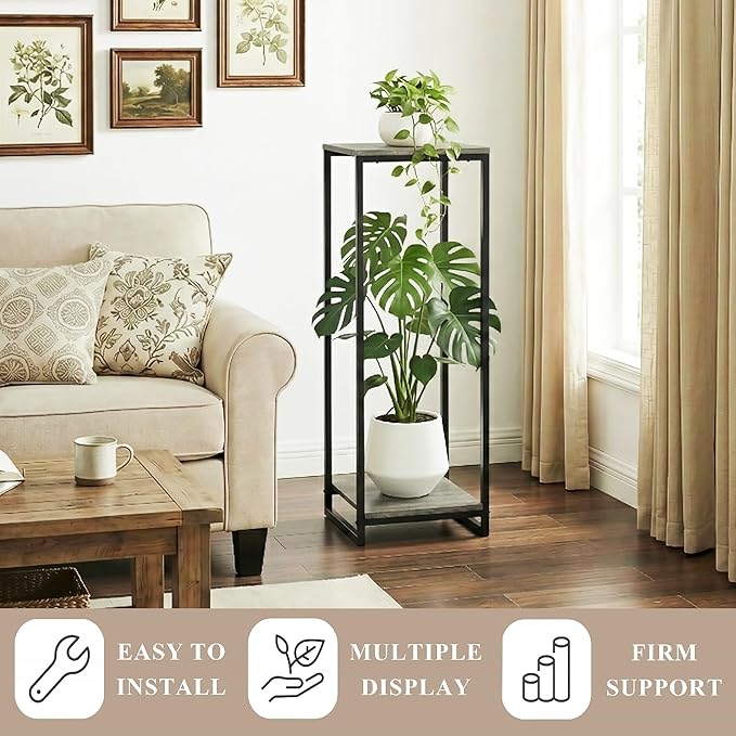 34" Tall Plant Stand Indoor, 2-Tier Modern Plant Shelf, Corner Flower Pot Holder Organizer for Living Room Balcony Patio Garden (Oak Grey)