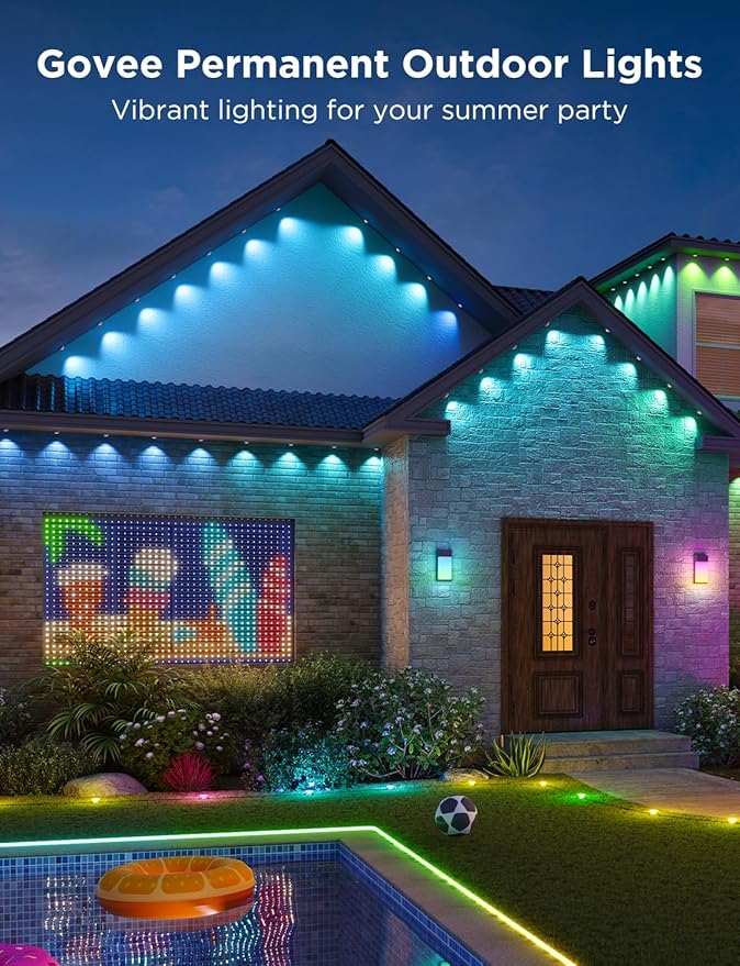 Govee Permanent Outdoor Lights 2, 50ft RGBIC Outdoor Lights with 36 LED Lights, IP67 Waterproof, 100 Scene Modes with 40lm White for Outdoor Decorations, Works with Alexa, Google Assistant, White