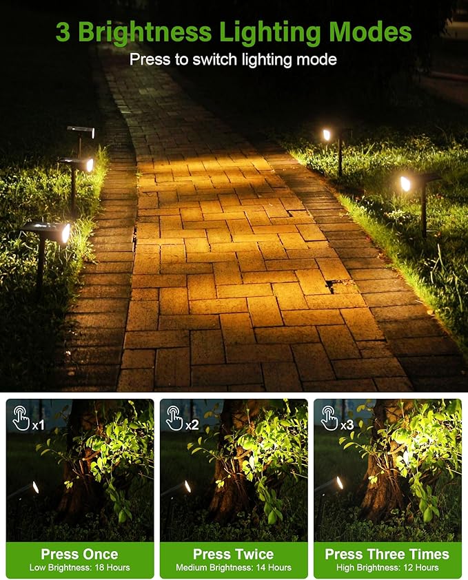 Solar SpotLights Outdoor Waterproof, Solar Lights Outdoor IP65 Waterproof, 3 Brightness Modes Dusk to Dawn Solar Landscape Lights for Yard Garden Pathway Tree Decoration, Warm White, 2 Pack