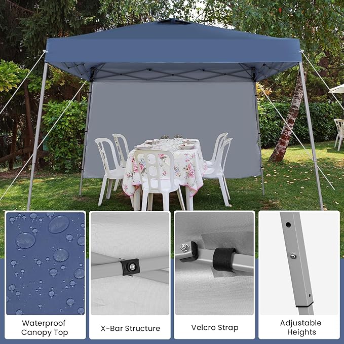 10X10 Pop Up Canopy, Slant Legs Instant Outdoor Canopy Tent with 1 Sidewall, Portable Patio Garden Deck Gazebo Shelter - 10x10 Base 8x8 Top