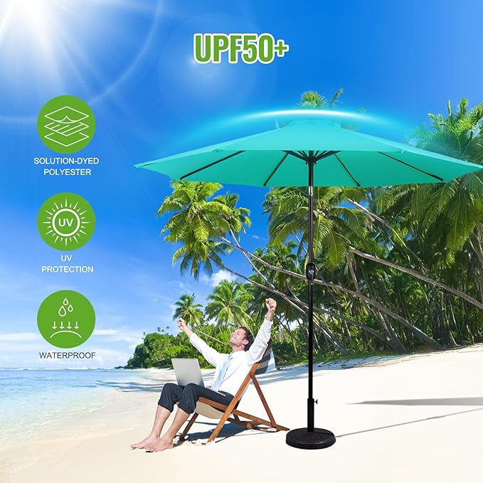 Backyard Expressions 9 ft. Patio Umbrella, Market Table Umbrella w/Tilt and Crank, 8 Ribs