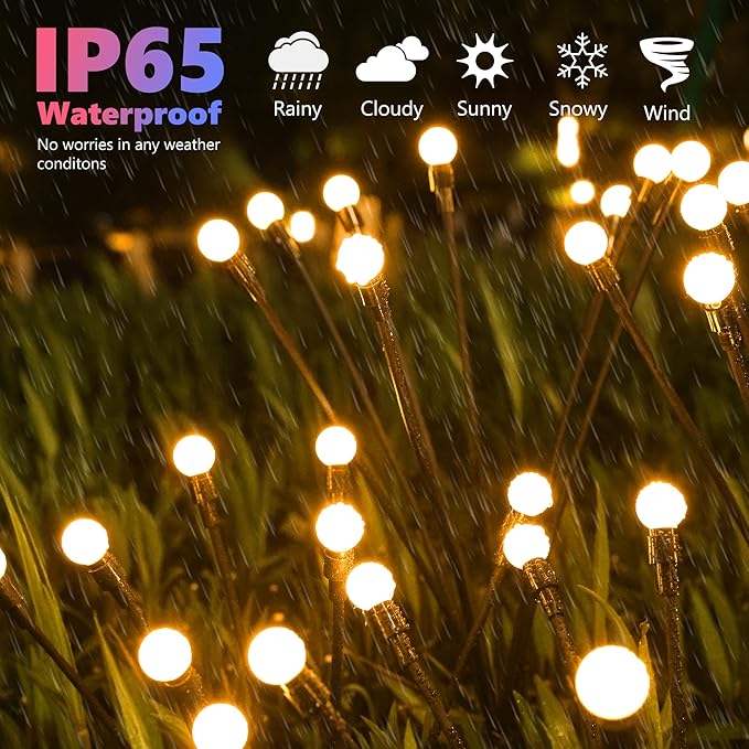BrizLabs Solar Garden Lights, 4 Pack 32 LED Solar Powered Firefly Lights, 2 Modes Swaying Light, Waterproof Globe Pathway Outdoor Lighting for Yard Pathway Walkway Patio Decor, Warm White