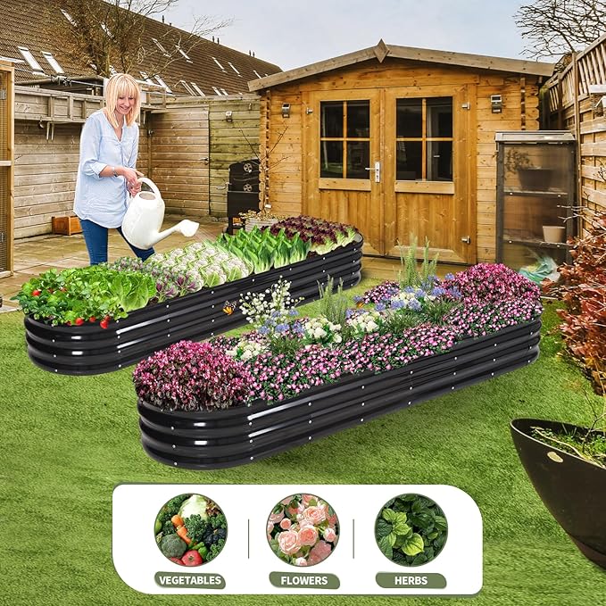 Galvanized Raised Garden Bed Outdoor- Raised Beds for Gardening| Metal Planter Box, Steel Raised Garden Bed Kit with Safety Edging and Gloves for Vegetables, Flower, Herbs (8x2x1FT, Gray)