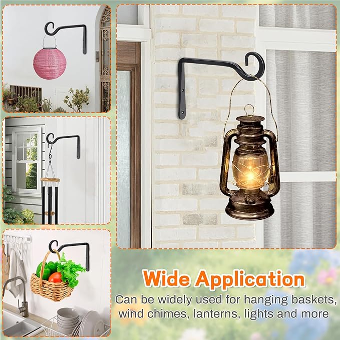 Plant Hangers Outdoor 4 Pack 10 Inch Metal Hanging Plant Bracket Metal Hanging Plant Hooks Indoor, Wall Hooks for Hanging Plants, Bird Feeder, Flower Basket, Wind Chimes Black (4PCS)