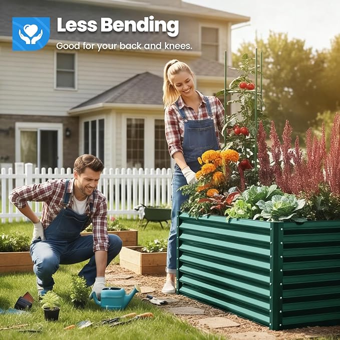 Quictent Galvanized Raised Garden Bed Metal Planter Box Bottomless for Backyard Outdoor, Include 1 pc Tomato Cage, Dark Green, 6x3x2 Ft