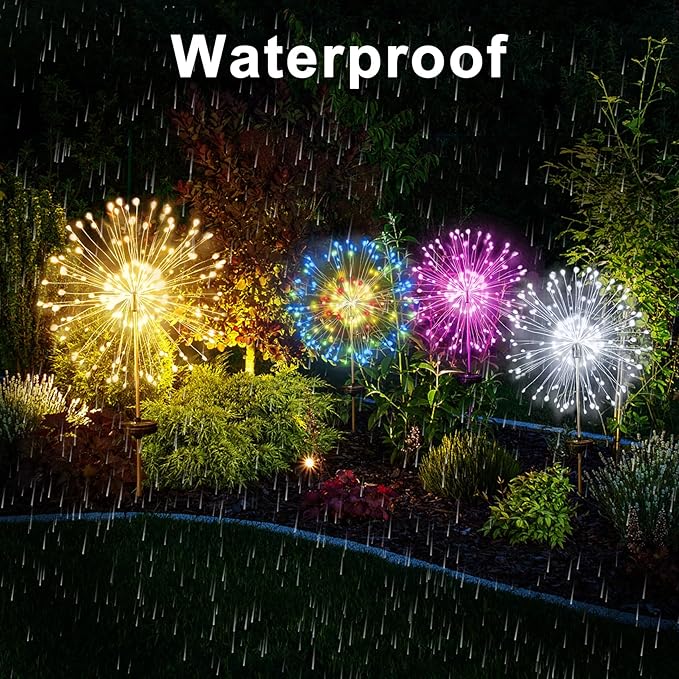 JJGoo Solar Firework Lights, 2 Pack 180 LEDs 2 Lighting Modes Solar Lights Outdoor Waterproof for Garden Patio Walkway Pathway Party Wedding Christmas Decorative - Pink