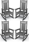 KINGYES HDPE Patio Rocking Chair Set of 4, Outdoor Rocking Chairs Porch Rocker for Adults, Grey