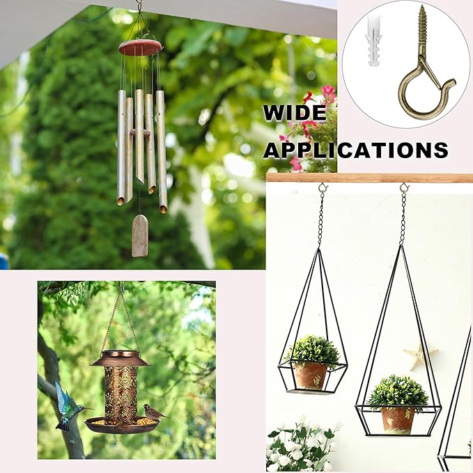 PlusRoc 20Pack Ceiling Hooks for Hanging Plants Outdoor String Lights Heavy Duty, 2.2 Inch Eye Hook Screw in Cup Hooks Q-Hanger for Patio Lights, Wall Wood Fence Deck Mount(Bronze)
