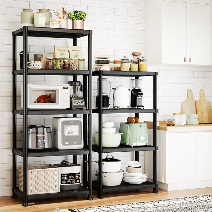 Plastic Storage Shelves, 11.8" D x 23.62" W x 52.56" H Plastic Shelves for Storage, 4-tier Shelving Unit, Storage Rack, 264 lbs, Bathroom, Laundry, Garage & Home