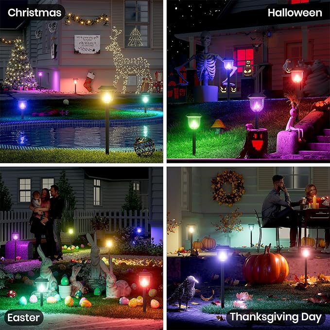 AOSEA 2 Pack Solar Pathway Lights Outdoor Waterproof - Auto RGB Color Changing Solar Lights, IP65, 12H Bright, Durable Plastic - Perfect Christmas Decor for Garden & Walkway【RGB Flash Mode Only】