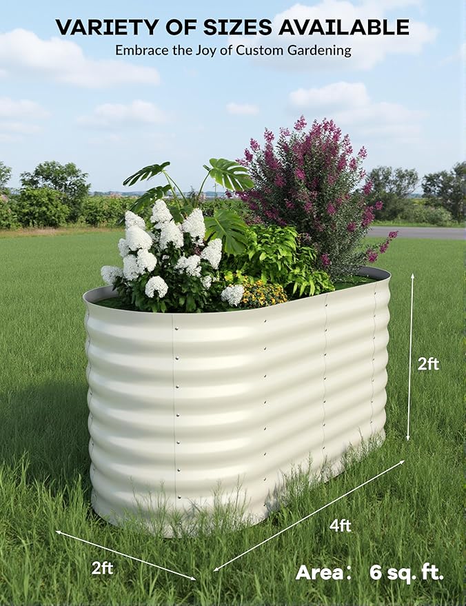 2 Pcs Raised Garden Beds Outdoor 4x2x2 ft - Galvanized Steel Planter Box for Vegetables, Flowers, Rust-Resistant Garden Box, Easy Assembly Raised Beds, Durable Planters for Outdoor Plants, Beige