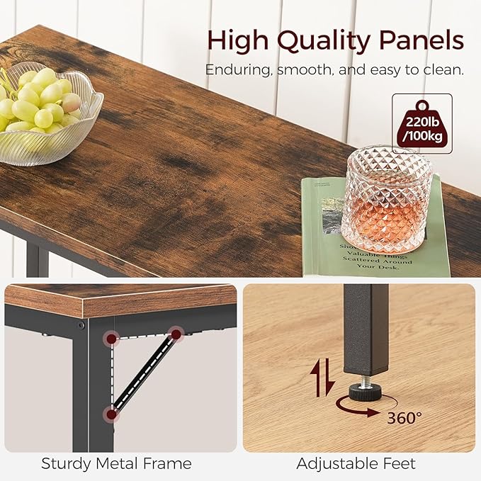 Narrow Bar Table, 63-Inch Pub Table for Dining Room, Counter Bar Tables with Sturdy Metal Frame, Connectable Bar Table, Multifunctional Console Table, Rustic Brown BTHR1601