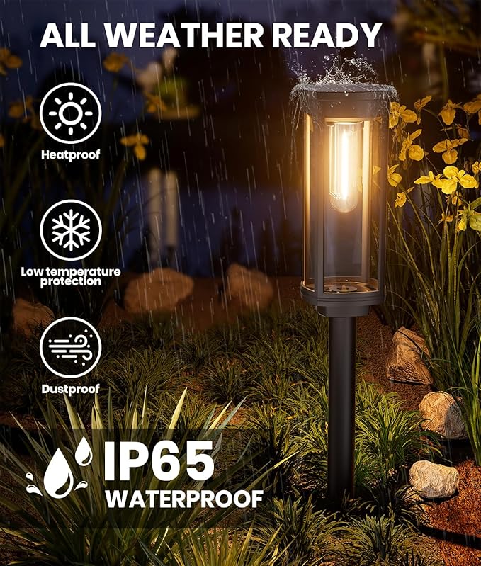 4 Pack Solar Pathway Lights Outdoor, Modern Super Brightness LED Solar Path Lights, IP65 Waterproof Garden Solar Powered Landscape Lighting for Outside Yard Garden Driveway Walkway Décor