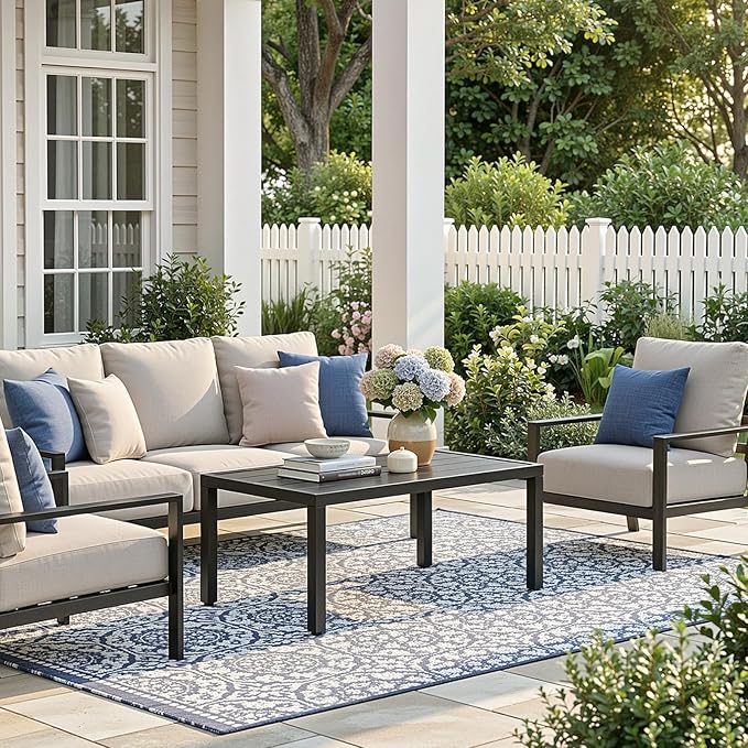 ONBRILL Outdoor Metal Coffee Table, 36 Inch Patio Black Coffee Table for Porch, Backyard, Poolside, Balcony