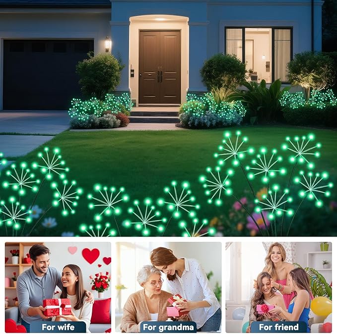 Solar Garden Lights 2 Pack Waterproof Swaying Starburst Light Solar Outdoor Lights for Yard Patio Walkway Pathway Party Wedding Decoration, Unique Gifts for Women, Green