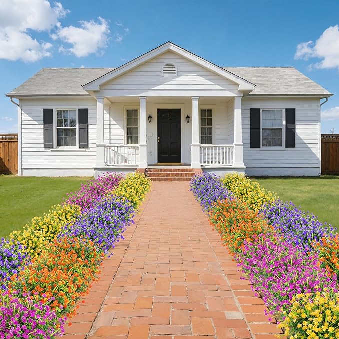 20 Bundles Artificial Flowers for Outdoors Fake Plastic Flowers UV Resistant Realistic Faux Plants Shrubs for Spring Summer Garden Porch Yard Patio Planter Window Box Home Decor, Mixedcolor