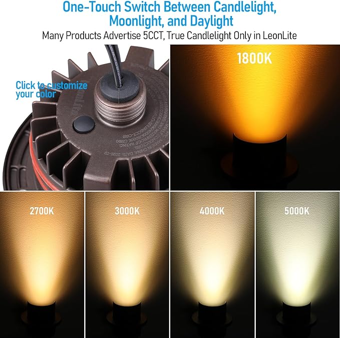 LEONLITE Dia. 4 Inch 5CCT Well Lights Landscape LED In Ground, Shielded Top, 5 Color Temperature Selectable, 12-24V AC/DC CRI90 Low Voltage Garden Landscaping, Oil Rubbed Bronze Aluminum, Pack of 6