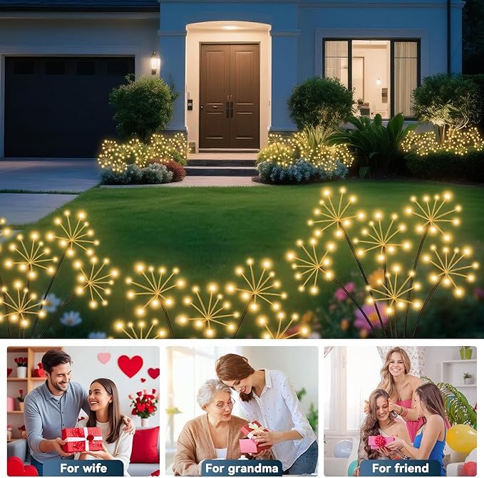 Solar Garden Lights 2 Pack Waterproof Swaying Starburst Light Solar Outdoor Lights for Yard Patio Walkway Pathway Party Wedding Decoration, Unique Gifts for Women, Warm White