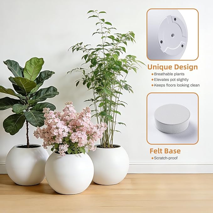 13.5 H x 17" Dia (12" Pot Opening) Round Fiberstone Planter with Drainage Hole, Durable Garden Flower Pots, White, Resistant for Indoor and Outdoor, Planters for Large Plants pot for Home Decor Patio