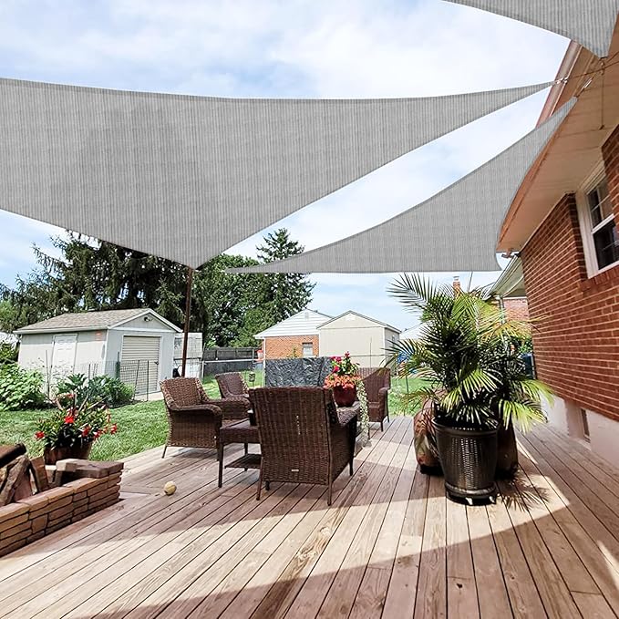 Patio Paradise 28' x 28' x 28' Sun Shade Sail Triangle Canopy Shade Cloth Fabric Sunlight Block Patio Pergola Cover HDPE Deck Awning for Outdoor Backyard Roof Shading, Gray