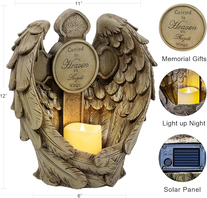 Solar Garden Angel Statue Light – Praying Guardian Angel Figurines for Outdoor Yard Decor Cemetery Decorations, Waterproof Garden Sculpture Memorial Gifts for Women, Mom, Grandma, Lover